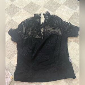 Black Lace Short Chemise with Sheer Floral Yoke